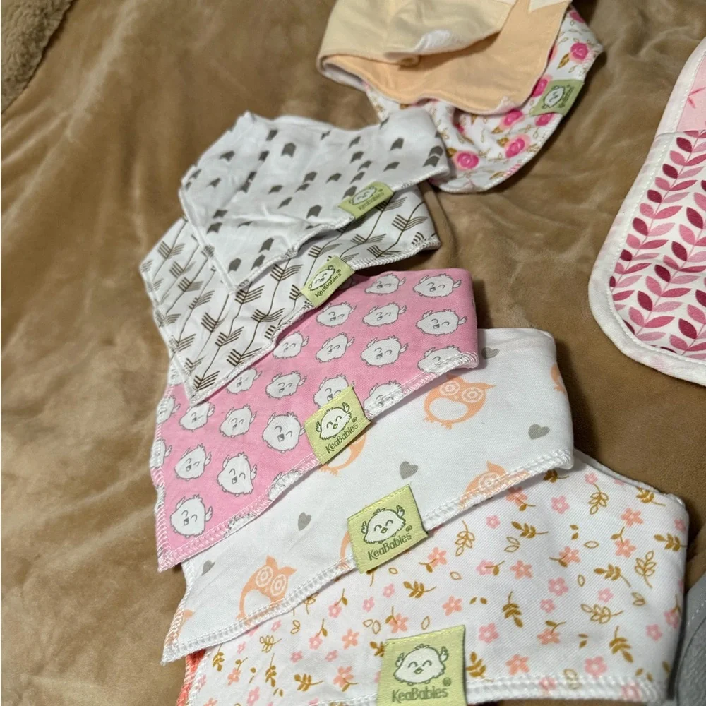 Assorted Baby Girl Bib Large Lot - Pink, Gray, Cream NEW